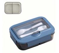 1 set de boîte à lunch compartimentée de couleur unie carrée avec couvercle et ustensiles. Boîte à lunch en plastique réutilisable et micro-ondable. Convient pour les travailleurs de bureau, les étudi