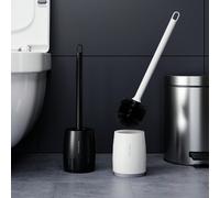 1 set de brosse de toilette en plastique avec manche allongé pour éviter les fuites d'eau lors du rangement, tête de brosse en nylon résistante, nettoyage en profondeur, avec support de séchage à l'ai