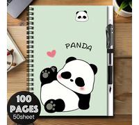 1 set de cahier à spirale mignon avec panda, 100 pages haute capacité, convient pour le travail, les études, la planification scolaire, l'écriture de journal. Design de couverture adorable avec panda,