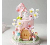 1 Set de Décorations de Gâteau Thème Lapin, Incluant Porte Couverte de Vignes, Champignons, Marguerites et Papillons. Ces Décorations de Style Conte de Fées Fantastique Sont Parfaites pour le Baptême,