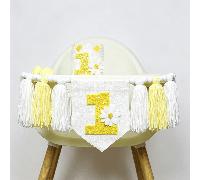 1 set de décorations thème marguerite pour la 1ère fête d'anniversaire, couronne d'anniversaire faite main, guirlande à franges blanc et jaune pour 1er anniversaire, couronne florale en perles pour ch