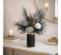 1 Set de fleurs artificielles noires & blanches avec roseau, eucalyptus, hortensia, rose, convient à plusieurs styles de décoration intérieure, style floral séché vintage de luxe | Fleurs de décoratio