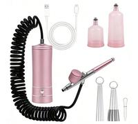 1 set de kit aérographe avec compresseur, aérographe portatif avec tube d'extension, buse de 0,3 mm, aérographe portable rechargeable, convient pour la peinture, la manucure, la coiffure, le DIY, la c