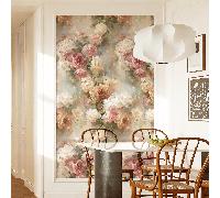 1 set de papier peint style peinture à l'huile - motif floral rose, jaune, blanc, papier contact vinyle autocollant, imperméable, décoration murale pour salon, cuisine, chambre, salle de bain, renouve