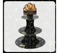 1 set de présentoir à gâteau en papier noir et or, présentoir à cupcakes pour fête d'anniversaire, baby shower, révélation du , fête familiale, restaurant, décoration de cuisine, décoration de la mais