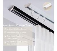 1 set de rail de rideau en aluminium en forme de V ultra-fin et invisible - rail de rideau de douche ajustable et épissé, rail monorail coulissant de rideau monté au plafond ou au mur, coulissement si