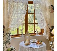 1 set de rideaux transparents vintage jacquard avec passant pour tringle, panneau décoratif en polyester avec broderie de dentelle, convient pour la chambre, la cuisine, la salle à manger - lavable, s