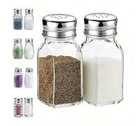1 set de salière et poivrière en verre, bocaux en verre transparent, ustensiles de cuisine avec couvercles en acier inoxydable - boîtes de rangement d'épices, boîtes à thé, café, sucre, bocaux d'assai