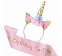 1 set de tiare et ceinture pour fête d'anniversaire licorne, couronne princesse décorative rose mignonne licorne et fleur, faveur de fête d'anniversaire, cosplay Halloween, cadeau de Nouvel An, clip à