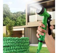 1 set de tuyau de jardin vert flexible et extensible avec buse réglable 7-en-1, convient pour le nettoyage des sols, l'arrosage du jardin, l'irrigation de la pelouse, les soins des plantes de la cour,