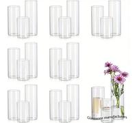 1 set de vase cylindrique en verre, vase transparent, bougeoir ouragan, convient pour la décoration de table à manger, décoration de mariage, cadeau de décoration Rama, cérémonie d'anniversaire et de 