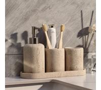1 set Distributeur de savon en résine, bouteille de lotion avec pompe, accessoires de salle de bain comprenant un porte-brosse à dents, un porte-savon, un plateau de salle de bain, un gobelet pour bro