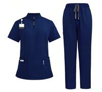 1 set Femme Blouse à manches courtes avec fermeture éclair col montant, Uniforme médical, Fait de tissu polyester givré, Coupe ample, Convient pour le travail à l'hôpital au printemps L,M,S,XL,XXLPoly