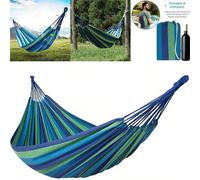 1 set Hamac de camping extérieur, balançoire de loisirs de voyage, hamac d'équilibre, hamac de plage, hamac de randonnée, balançoire de jardin, hamac, chaise longue 4 pièces à rayures bleues - 260 x 8