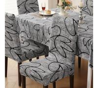 1 set Housse de chaise de salle à manger haute élasticité et nappe, housse de chaise en soie de lait haute élasticité imprimée et nappe imperméable de couleur unie, convient pour la salle à manger Tai
