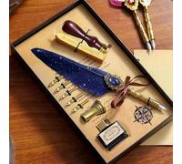 1 set Jubaboz Stylo-pinceau de calligraphie avec tampon et cire à cacheter, plume, encre, porte-plume à encre vintage avec mécanisme, rentrée scolaire Cuivre