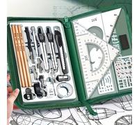 1 Set Kit d'outils de dessin premium (7/27/28/32 pièces), comprend instrument de dessin en acier inoxydable, outils géométriques de précision et outils CAO, ensemble combiné multifonctionnel. Convient