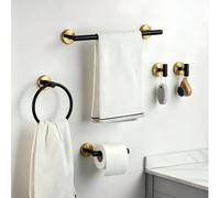 1 set Organisateur de rangement de salle de bain en acier inoxydable, anneau à serviette, porte-papier toilette, porte-manteau multi-crochets, installation murale Acier inoxydable