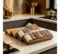 1 set Organisateur de tiroir à épices en bois avec fentes réglables pour bouteilles et bocaux. Sans contact direct avec les aliments. Rangement de comptoir pour la cuisine, le garde-manger, usage dome