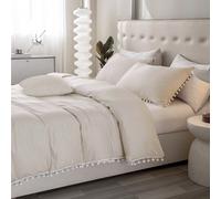 1 set Parure de couette boule de poils beige, style bohème de ferme, ensemble de 3 pièces, décoration boule de poils, couverture en microfibre douce, unisexe, comprend 1 couette et 2 taies d'oreiller,