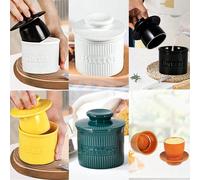 1 set Plat à beurre en céramique avec couvercle, convient pour le plan de travail de la cuisine, assiette à beurre de style français unique pour le beurre à tartiner, avec joint d'étanchéité imperméab