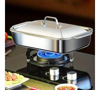 1 set Plat de cuisson rectangulaire en acier inoxydable avec couvercle - Plat à griller les poissons au four, plateau multifonction de grande capacité pour rôtir, cuire à la vapeur et servir, concepti