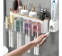 1 Set Porte-brosse à dents avec 2 ou 3 ou 4 gobelets et presse-tube de dentifrice, organisateur mural créatif pour la salle de bain pour le brossage des dents et le rangement.La couleur du gobelet est