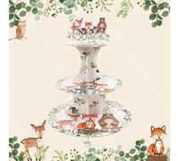 1 set Présentoir à gâteau de style forestier, support à 3 niveaux pour cupcakes et desserts, thème d'animaux de la jungle pour décoration de fête d'anniversaire ou baby shower, décorations de gâteau s