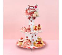1 set Présentoir à gâteau thème fraise, support de présentation de gâteau d'anniversaire thème fraise, support de décoration de gâteau pour célébration, présentoir tour à cupcakes pour fête de bébé, d