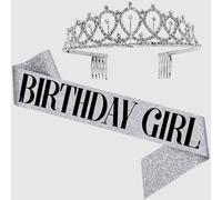 1 set Serre-tête en forme de couronne avec strass et bretelles d'épaule argentées, accessoires pour fête d'anniversaire Taille UniqueLettresPolyester