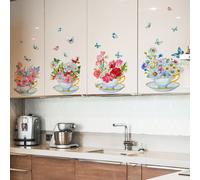 1 set Sticker mural à imprimé floral, décalcomanie murale en PVC imperméable pour la décoration de la maison, stickers, décalcomanie murale, décalcomanie en vinyle pour la décoration de la maison, art