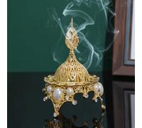 1 set Support à encens de style arabe - Support à encens en forme de couronne, brûleur à encens doré ajouré, porte-cendrier doré durable pour résine d'encens - Conception traditionnelle pratique et él