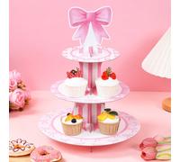 1 Set Support à gâteau avec nœud rose, présentoir à cupcakes mignon avec nœud rose, plateau à gâteau à plusieurs niveaux, convient pour la décoration de gâteau de fête avec nœud rose, décoration de fê