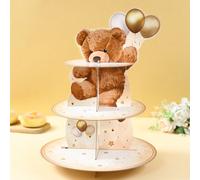 1 set Support à gâteau ours en ballon, support à gâteau ours en peluche pour fête, tour à cupcakes pour baby shower, support à gâteau d'anniversaire, centre de table d'anniversaire, présentoir à desse
