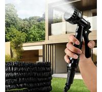 1 set Tuyau de jardin noir flexible et extensible avec buse de pulvérisation haute pression réglable 7-en-1, convient pour l'arrosage des plantes, l'irrigation de la pelouse, le bain des animaux de co