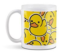 1 tasse en céramique blanche de 284 ml, motif canards en caoutchouc jaune pour café, thé, boissons, cuisine, anniversaire, bureau - #2078