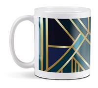 1 tasse en céramique blanche de 284 ml - Motif géométrique Art déco pour café, thé, boissons, cuisine, anniversaire, bureau - #12546