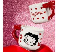 1 tasse en céramique de 500 ml (16,9 oz) avec motif de dessin animé imprimé et anse décorative en forme de nœud. Résistante au froid et à la chaleur, peut être utilisée au four à micro-ondes et au lav