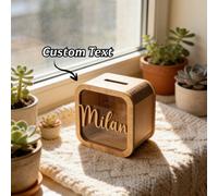 1 Tirelire en bois personnalisée - Boîte d'épargne en bois, Cadeau personnalisé, Décoration de chambre d'enfant, Parfait pour les cadeaux de Noël, les célébrations de nouvelle maison, les pendaisons d