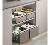 1 tiroir de cuisine extensible en métal, organisateur de placard télescopique, sans perçage, pour étagère sous l'évier Grey - Small