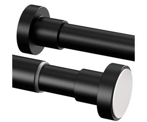 1 tringle à rideau de douche extensible sans perçage en acier inoxydable pour placard, salle de bain, balcon, rideau de douche (185-250 cm, φ25 mm, noir)
