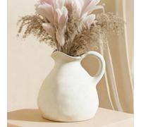 1 Vase en forme de cruche d'eau blanche avec poignée, style ferme moderne, peut être utilisé comme vase pour la décoration de la maison, la décoration de la table à manger, le salon, la chambre à couc