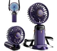 1 Ventilateur de Poche, Rechargeable Type-C, Batterie 4000mAh, Pliable 90°, 3 en 1 Main Cou Bureau, Violet