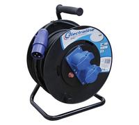 Electraline 49050 Rallonge Electrique en Caoutchouc avec Enrouleur de Câble de 30 M pour Camping-Car, camping, caravane, avec Fiche CEE tripolaire et 2 Prises industrielle IEC - IP44