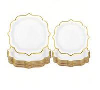 10/20/30/50/100 pièces/ Assiettes en papier à bordure dorée blanche, assiettes à dessert, assiettes à gâteau, assiettes de fête jetables, assiettes en carton, assiettes d'anniversaire, assiettes à fru
