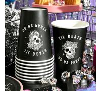 10/20/40 pièces Gobelets de 9 oz "Till Death Do Us Party" Décorations de fête gothique de enterrement de vie de garçon. Gobelets jetables gothiques à tête de mort pour décoration d'anniversaire, enter