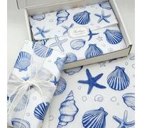 10/20/40 pièces Papier fin thème du monde sous-marin d'été, motif coquillage bleu, 50X35 cm, doublure en papier fin, convient pour l'emballage de cadeaux, la résistance à l'humidité des vêtements, l'e