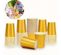10/20/50/90 pièces Gobelets en papier dorés, verres à boire de 9 oz, tasses à café, gobelets pour boissons froides, réutilisables, convenant pour anniversaire, mariage, enterrement de vie de jeune fil