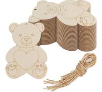 10/20 pièces Artisanat d'ours de Noël en bois, tranches d'ours en bois en forme de cœur pour la peinture et le gribouillage des enfants, décoration de fête et de vacances à suspendre pour la maison 10