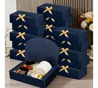 10/20 pièces Boîtes cadeaux avec couvercle bleu marine, boîtes cadeaux en papier kraft bleu, boîtes d'invitation pour demoiselles d'honneur, avec ruban, convient pour mariage, emballage, cadeaux, anni